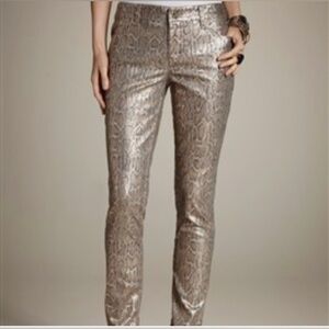 Chico's Platinum Denim Gold Snakeskin Pants. Size 0.5/6